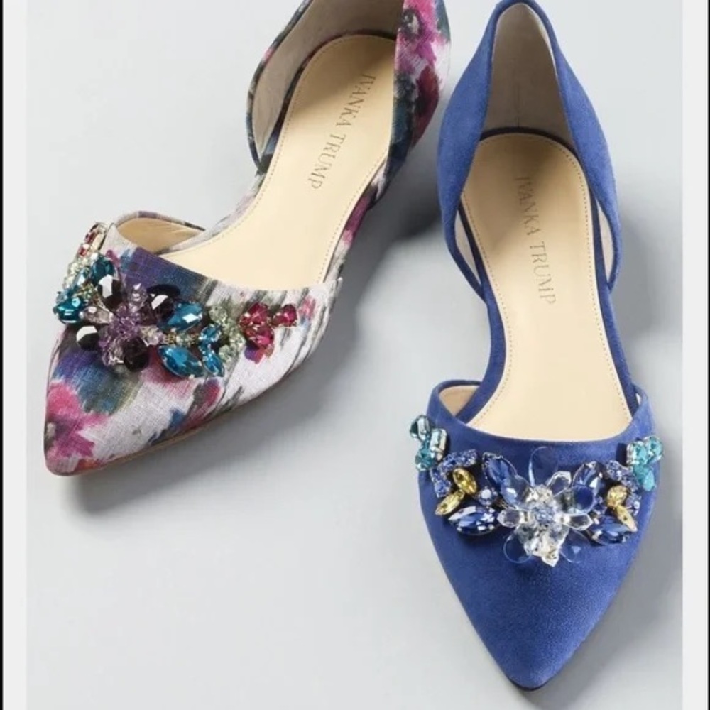 Ivanka Trump Blue and Floral Embellished Flats